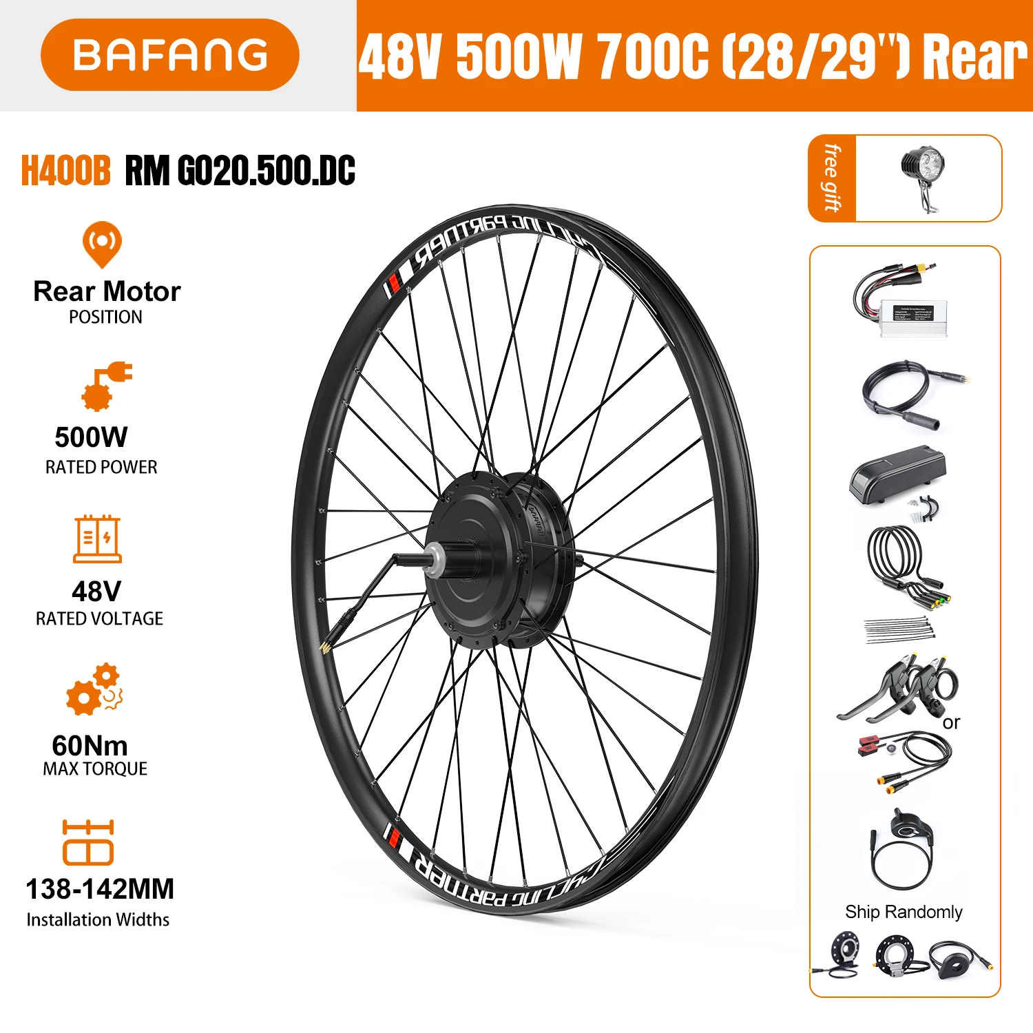 Bafang 48 V 500 W 750 W achtermotor elektrische fiets conversiekit - voor 26 inch 27,5 inch 28 inch 700C wielcassette 135-142 mm