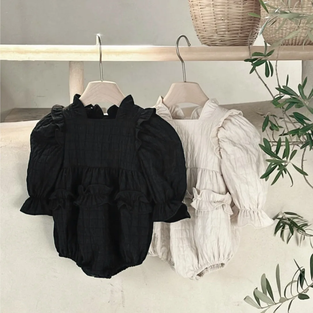 2026 Autumn New Baby Girl Long Sleeve Waffle Bodysuit Infant Girl Solid Casual Jumpsuit Cotton Newborn Clothes 0-24M