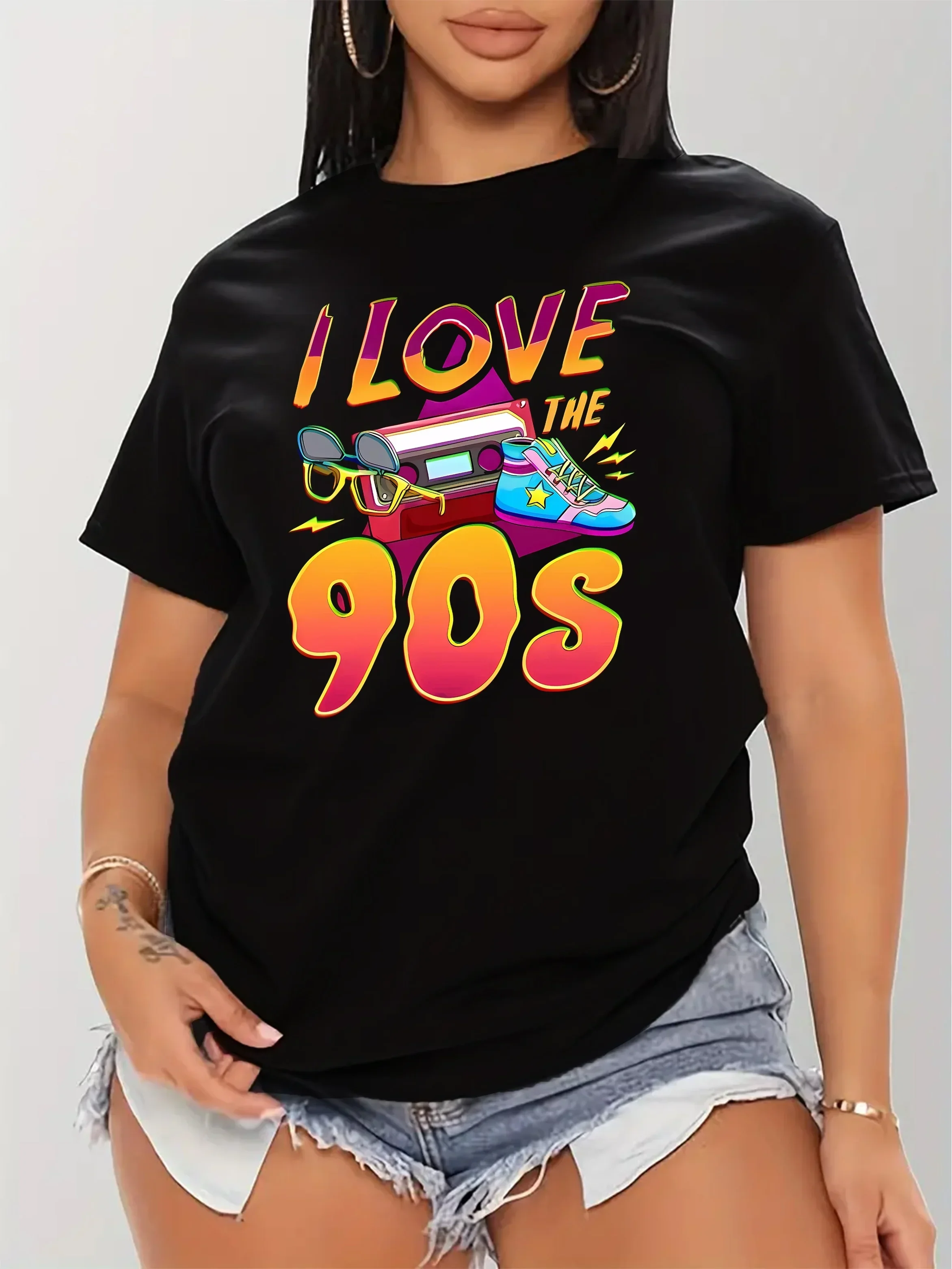 

I Love 90s Print T-shirt Womens Short Sleeve Casual Top for Summer Spring