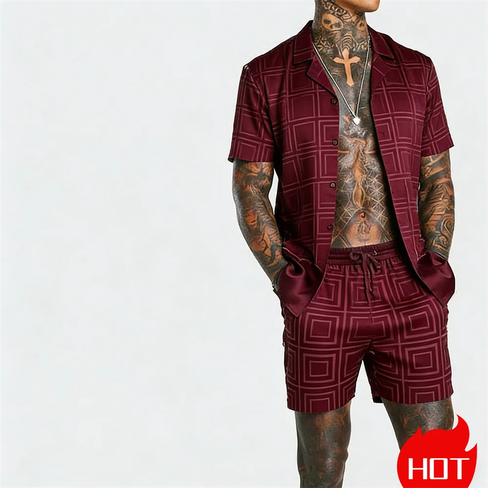 summer clothes for man shirt set retro pattern vacation shirt two-piece set Leisure Hawaii Set Beach Party Set Men's 2 piece set