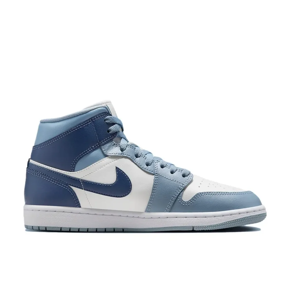 Nike White and Blue Colorway Air Jordan 1 MID Original Fashion Men's and Women's Mid Top Basketball Shoes