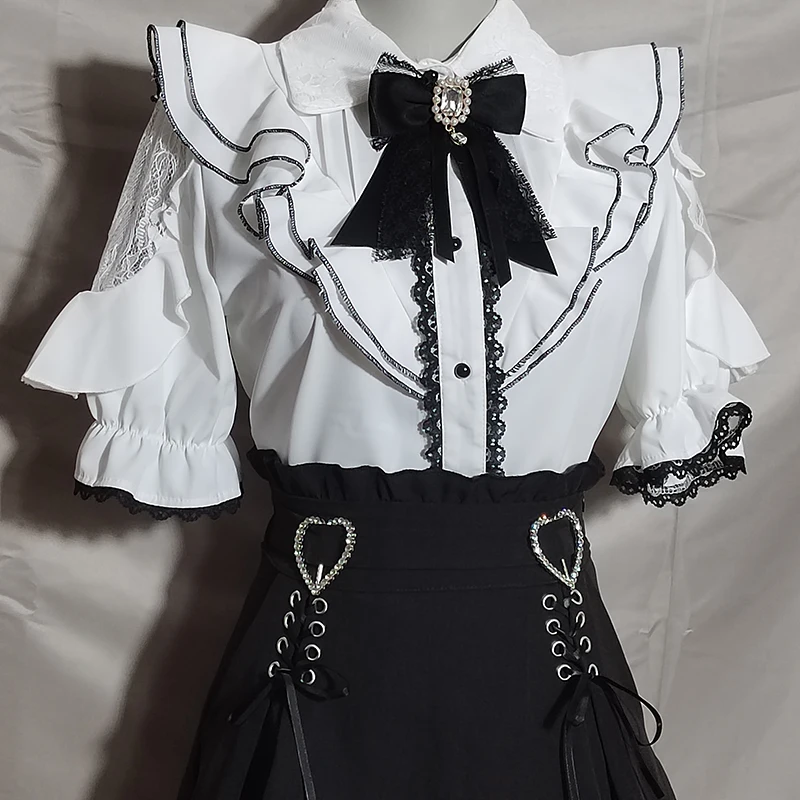 Kawaii Vrouwen Shirts Jirai Kei Lolita Y2K Leuke Japanse Stijl Blouse Elegante Lange Mouw Zoete Tops Casual Esthetische Shirt 2024