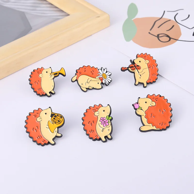 Hedgehog Musician Audience Enamel Pins Custom Music Brooch Lapel Badge Bag Cartoon Animal Jewelry Gift for Kids Friends