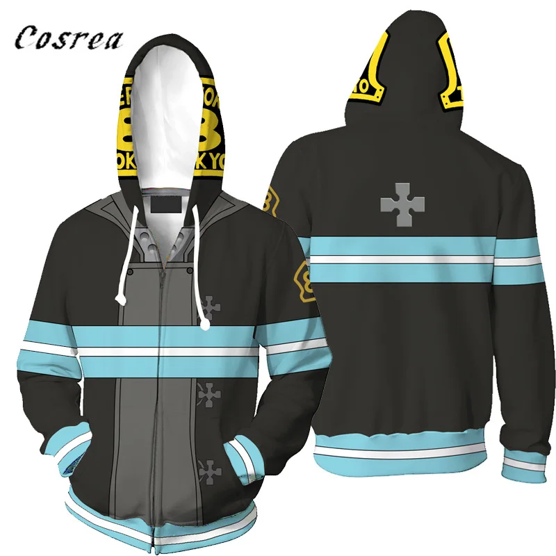 Anime Fire Force Costume Blazing Firefighting Corps Cosplay Tamaki Kotatsu Hoodie Sweatshirt Mens  Fire Brigade Uniform Hoodies