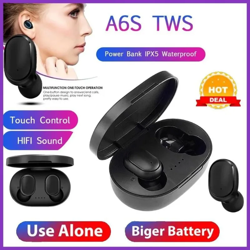 A6S TWS Earphones Wireless Bluetooth 5.1 Headphones Touch Control Earbuds With Mic Earphones Sport Waterproof Headset for xiaomi