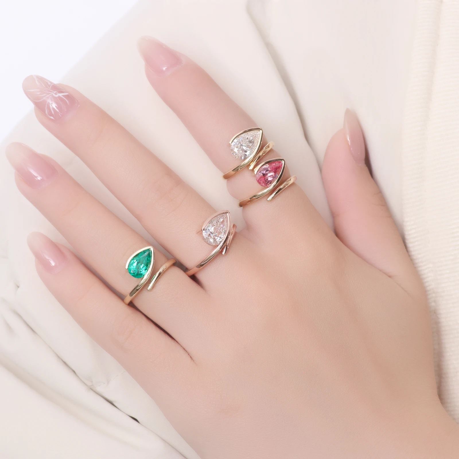 Provence 14K Solid Gold Engagement Ring With Pear Cut Lab Blue Sapphire For Women Promise Ring Personal Customize Gift