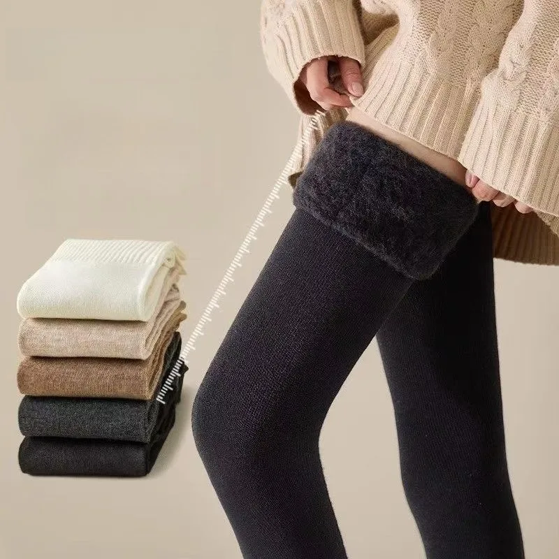1 Pair Women's Thick Warm Thigh-High Stockings Fall Winter Knee-Length Anti-Slip High-Top Leg and Knee Length Fluffy Long Socks