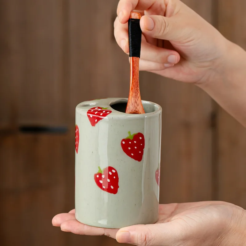 Creative Ceramic Strawberry Line Shape Mug Ornaments Kitchen Dining Table Hotel Coffee Cup Straw Cup Crafts Birthday Gift Decor