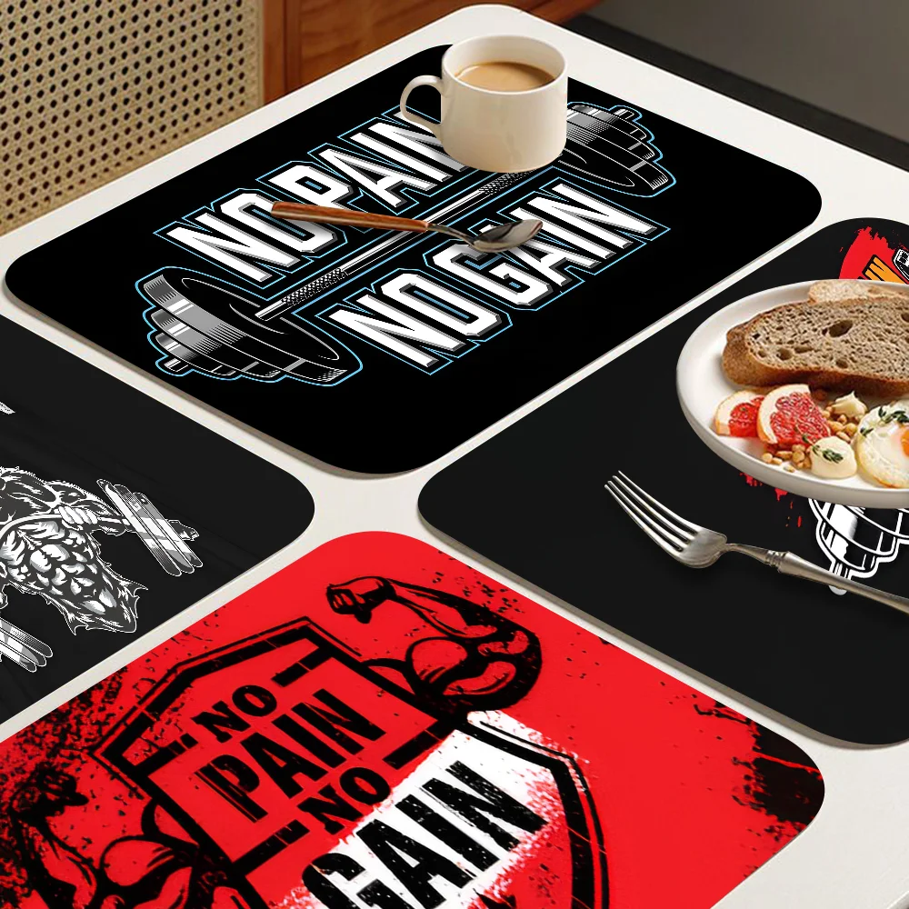 No Pain No Gain GYM Kitchen Draining Mat Non-slip Drain Dish Mats Coffee Pad Heat Resistant Placemat Dinnerware Dustproof Pads