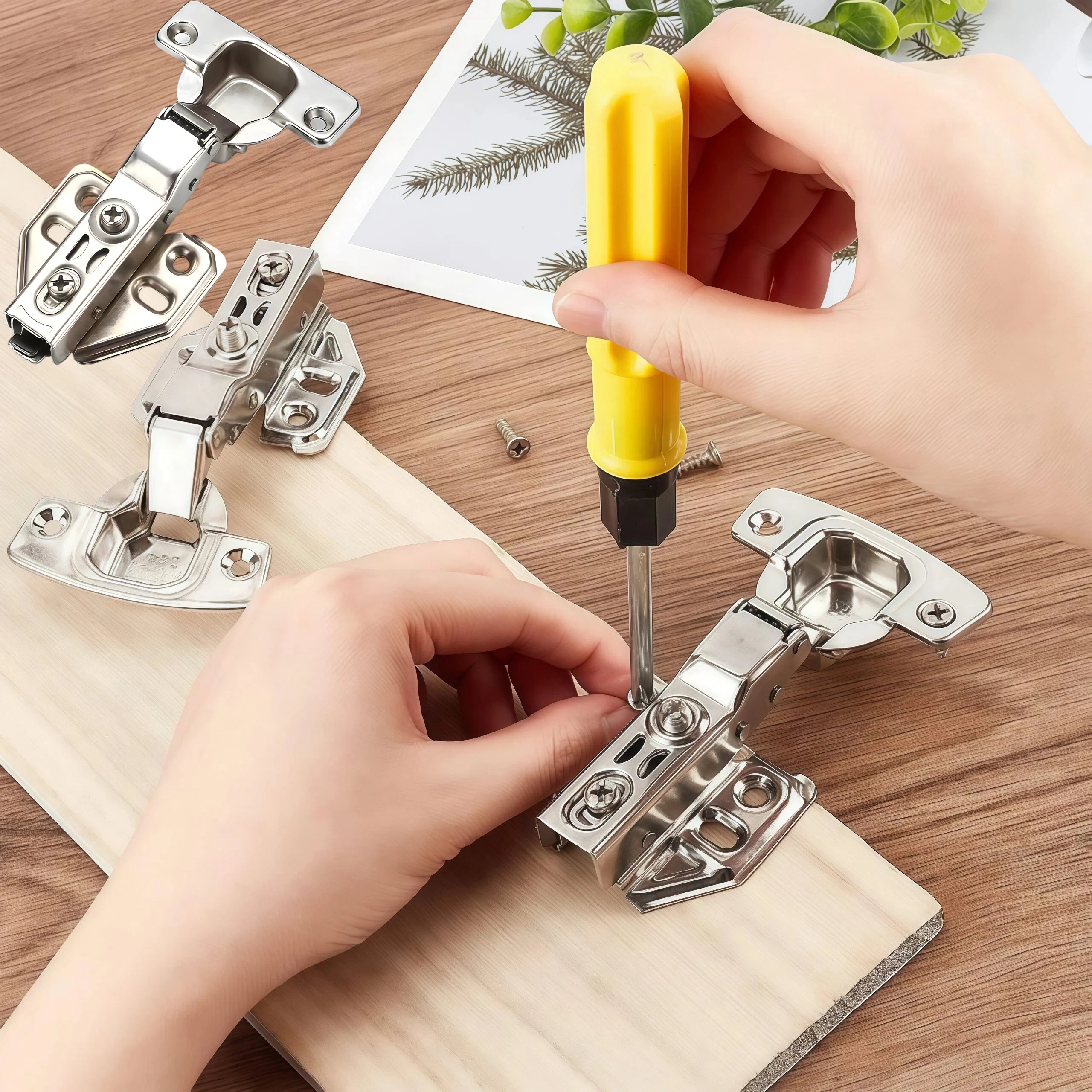 2-10PCS Thickened Stainless Steel Cabinet Door Hinge Hydraulic Damper Soft Close Silent Wardrobe Door with Screw Hidden Hinge Se