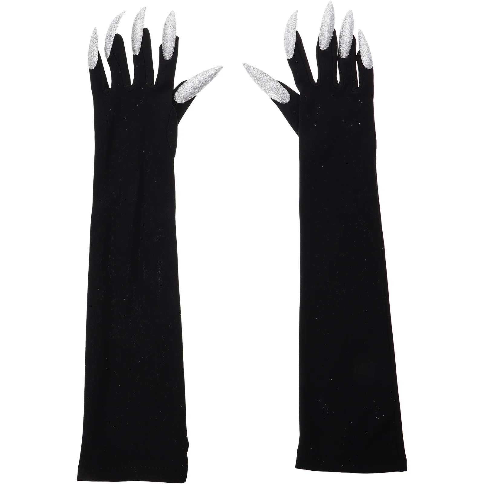 

1Pair Halloween Costume Gloves Black Long Fingernails Elastic Full Finger Gloves Durable Halloween Party Props