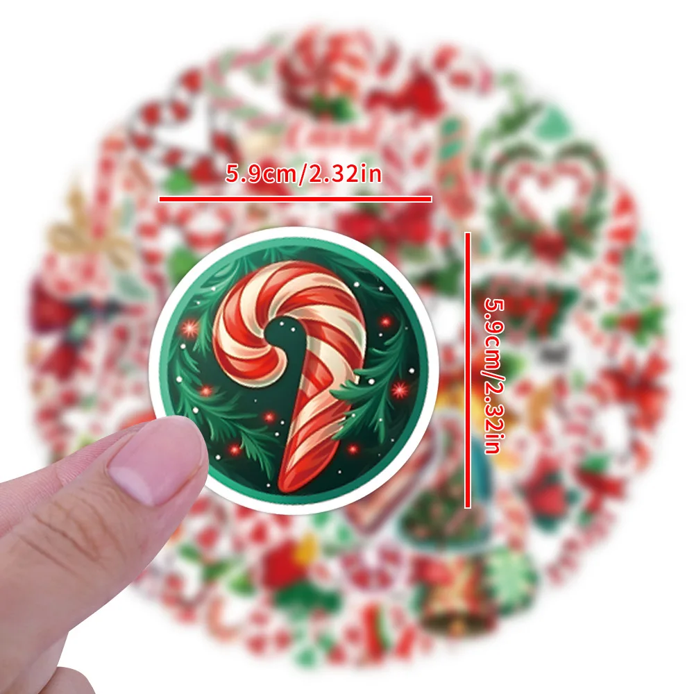 10/55PCS Cartoon Natale Candy Cane Graffiti Adesivi Decorazione fai da te Custodia per cellulare Notebook WSater Cup Giocattolo Regalo Adesivi