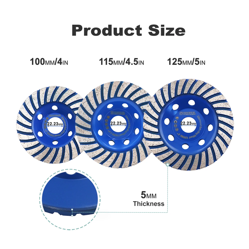 HIGHDRIL 1pc 100/115/125mm Diamond Grinding Discs Cutting Wheels For Concrete Masonry Stone Marble Polishing Tools Turbo Cup