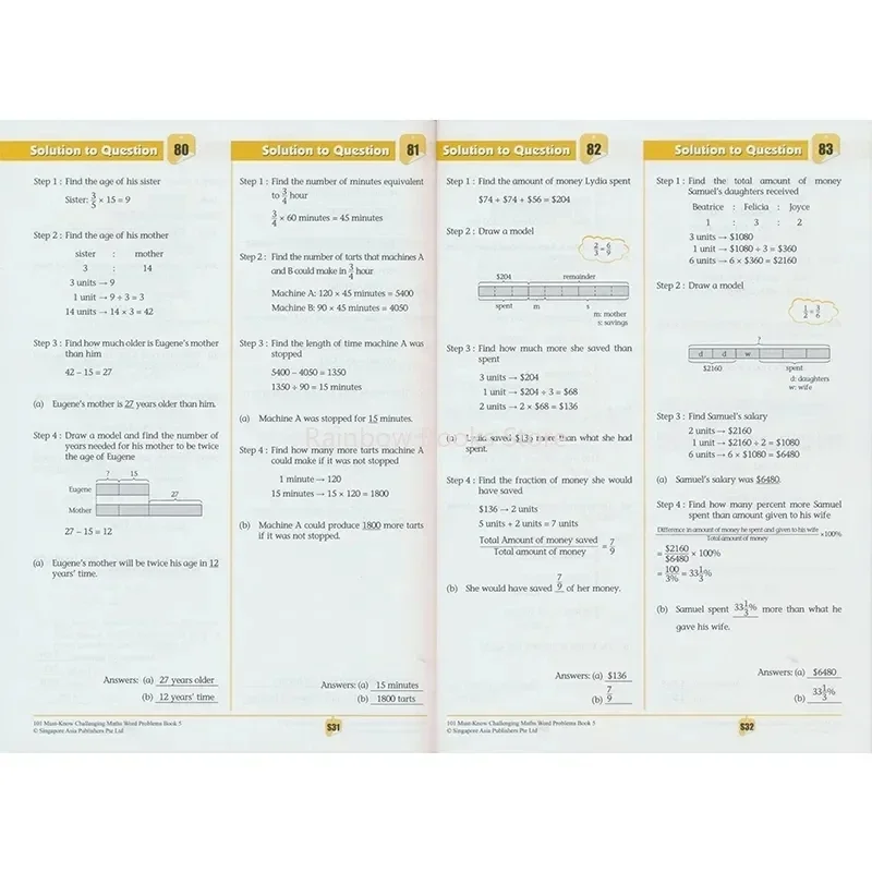 101 Challenging Maths Word Problems Books Singapore Primary School Grade 1-6 Math Practice Book English Book 6 Books/Set Libros