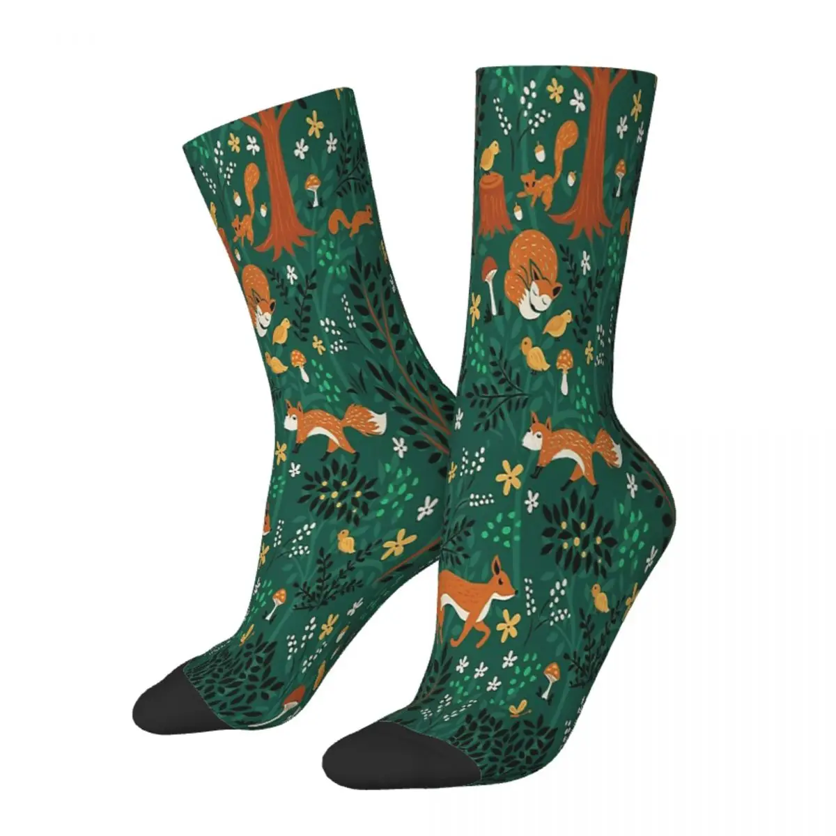 

Foxes Playing In The Emerald Mushroom Mushrooms Forest Socks Male Mens Women Winter Stockings Hip Hop