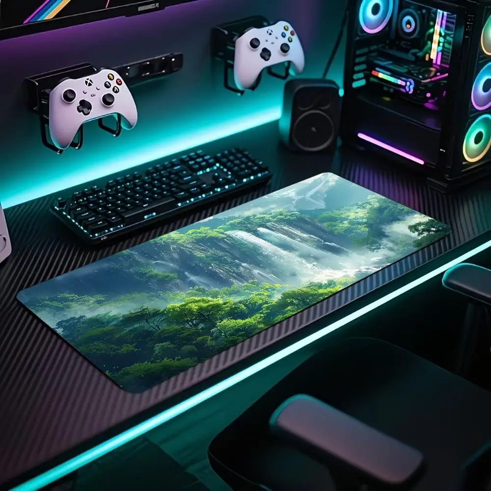 gaming mats anti-slip rubber large mouse pad desk pad Computer Desks pad pc accessories edge locking Misty Forest Waterfall