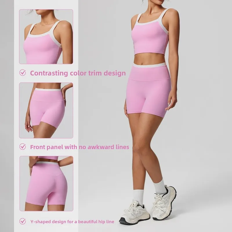 Women's Color Block Fitness 2-Piece Set, High Waist Tummy Control Butt Lifting Yoga Outfit, Quick Dry Breathable Running Sportsw