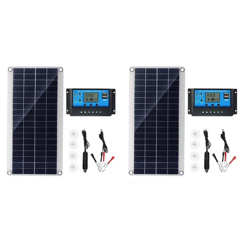 ABBN-2X 30W Flexible Solar Panel Solar Cells For Car RV Boat Home Roof Van Camping Solar Battery, 10A Solar Controller Module
