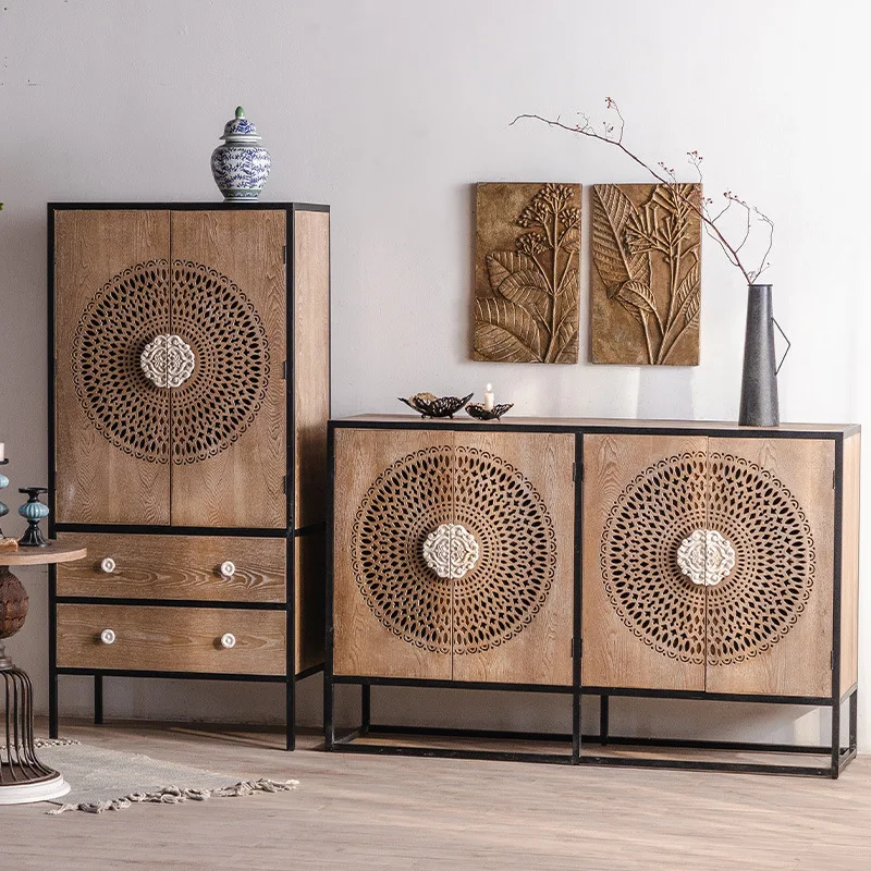 خزانة جانبية لتناول الطعام من الخشب الصلب الأمريكي القديم والقديم، وخزانة مدخل منزلية فاخرة ومتعددة الوظائف