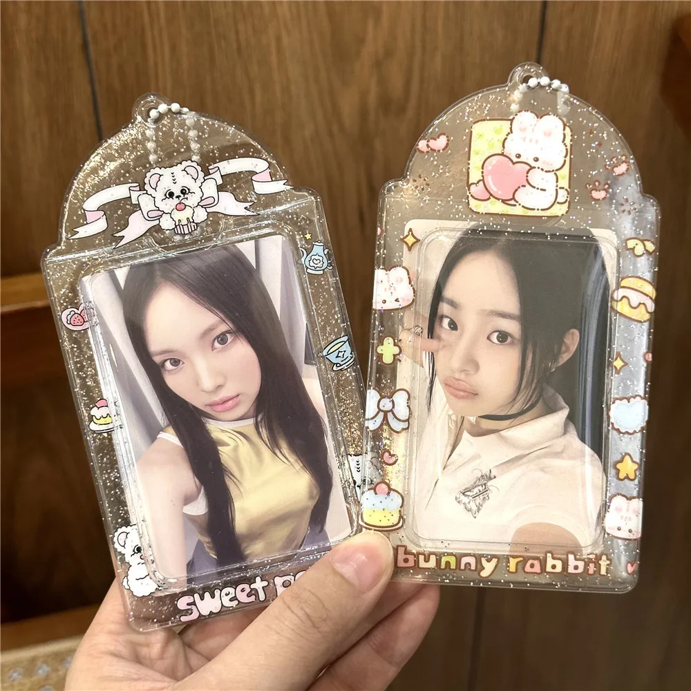 1pcs Photocard Holder 3 inch Keychain Shiny Transparent Bus ID Card Holder Korean Idol Photo Sleeve Photo Card Holder Stationery