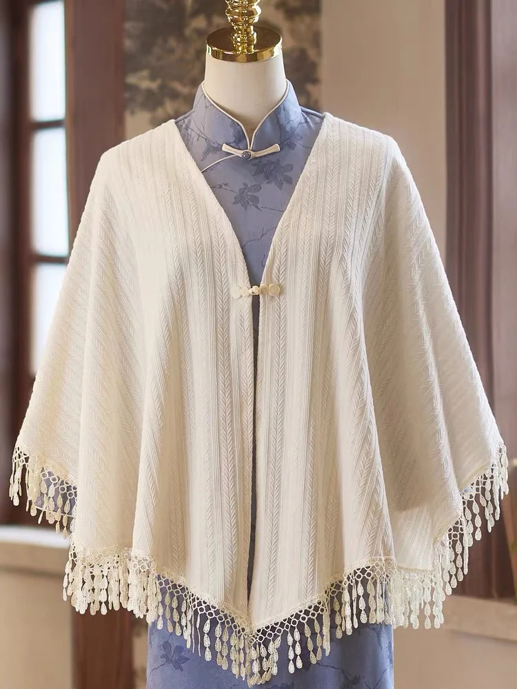 Tassel shawl cheongsam versatile spring Cape autumn Cloak retro style daily youthful Poncho P1