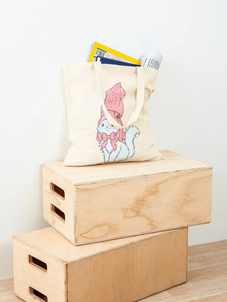 White Cat Wears Squid Hat Tote Bag personalized tote bag Reusable bags great bag the tote