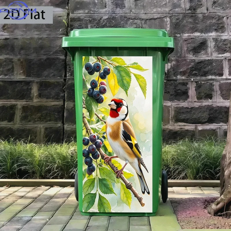 1pc of Trash Can Sticker with a Goldfinch And Berry Theme Design, Measuring × Cm. Self-Adhesive Wall Decoration for Kitchen Tr