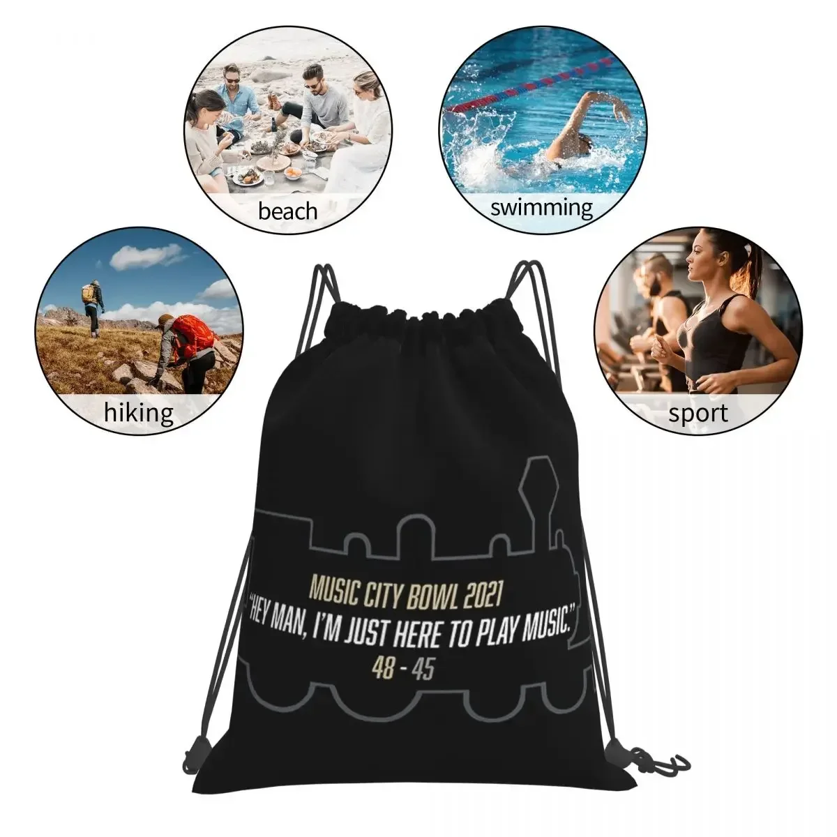 Drawstring Bundle Pocket Bolsa Esportiva para Homens e Mulheres, Mochilas Escolares de Moda, Sacos de Cordão, Bookbag, Apenas Aqui para Tocar Música