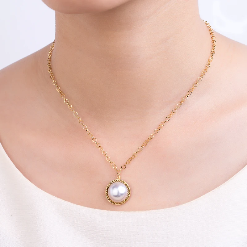 Length 40cm+5cm Gold Color Necklace Pearl Pendant  For Women High Quality Stainless Steel Jewelry Gifts Drop Shipping image 6