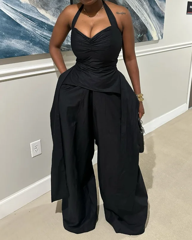 Sexy Women's Long Jumpsuits Summer New Fashion Personalized Street V-Neck Sleeveless High Waist Ribbon Jumpsuit for Women Wear