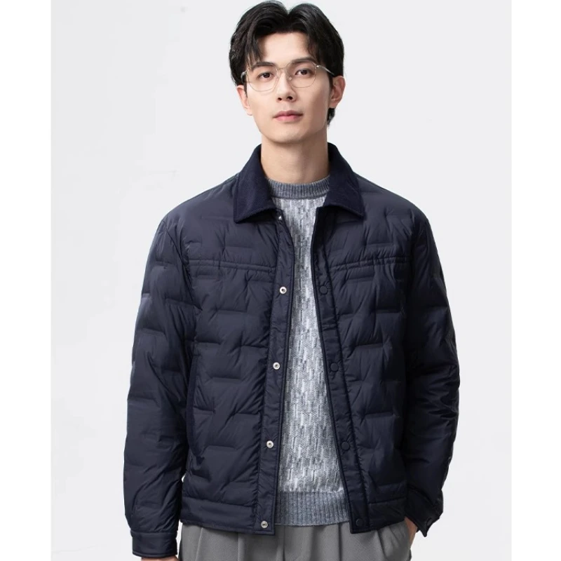 

Down Jacket, Light and Thin , Keeping Men Warm. New Style with Lapel Collar, Short Jacket. Turn-Down Collar Down Shirt