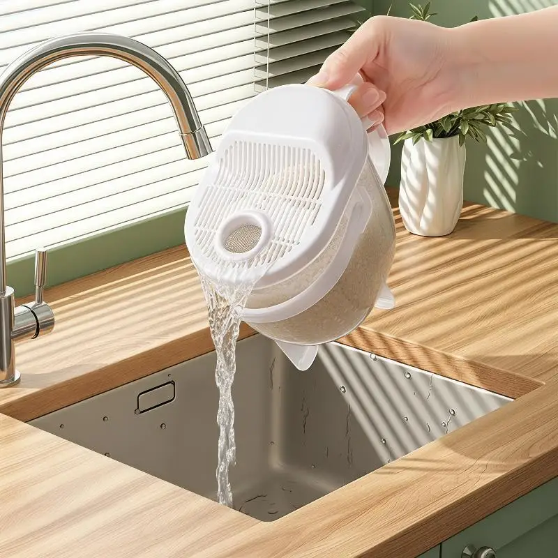 Rice Washing Drain Basket Scour Type Free Hand Portable Colander for Camping Kitchen Vegetable Fruit Rinsing Use