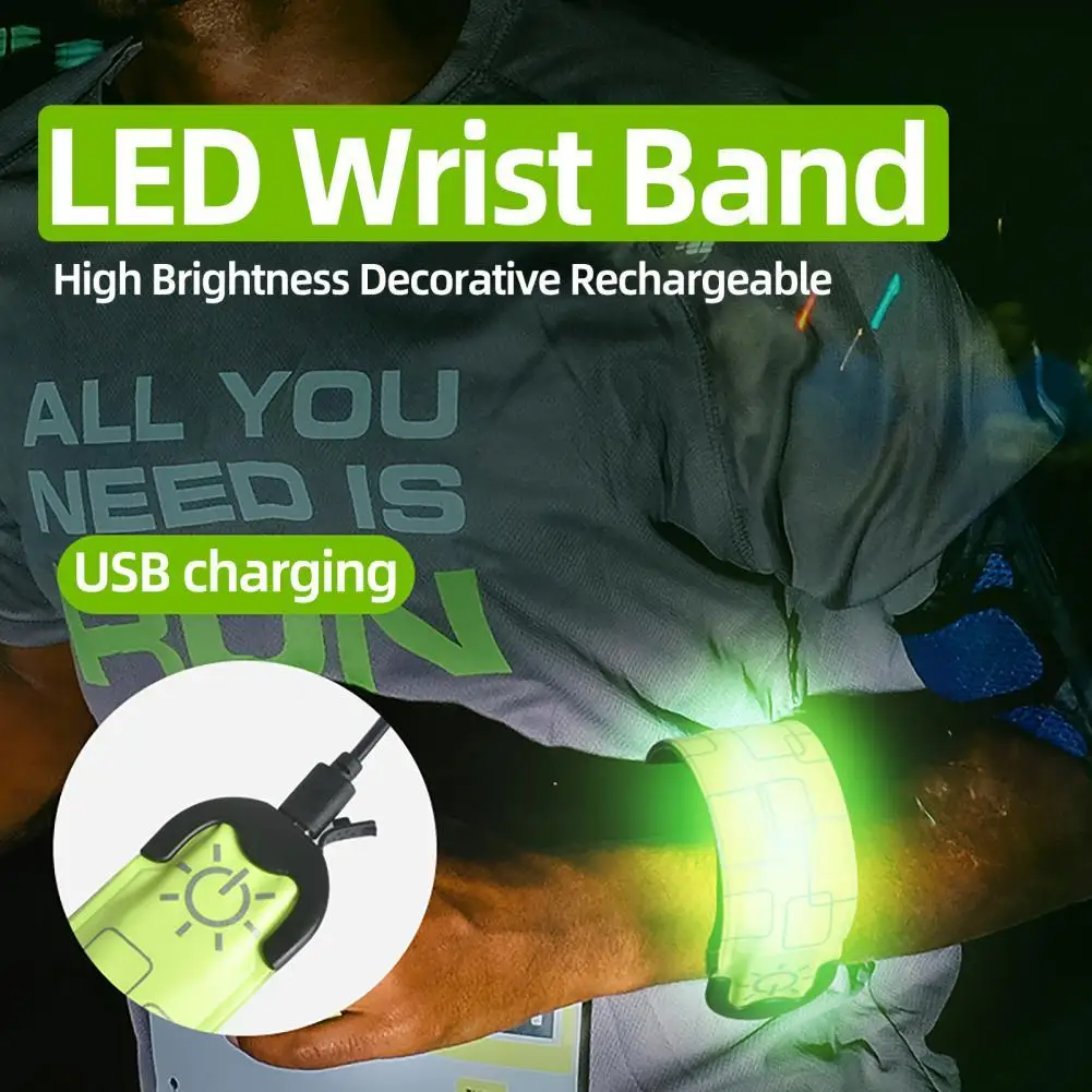 LED Wrist Band Safety BeltUSB Charging Outdoor Sports Slap Luminous Wrist Light Slap Glowing Night Running Armband Bracelet 