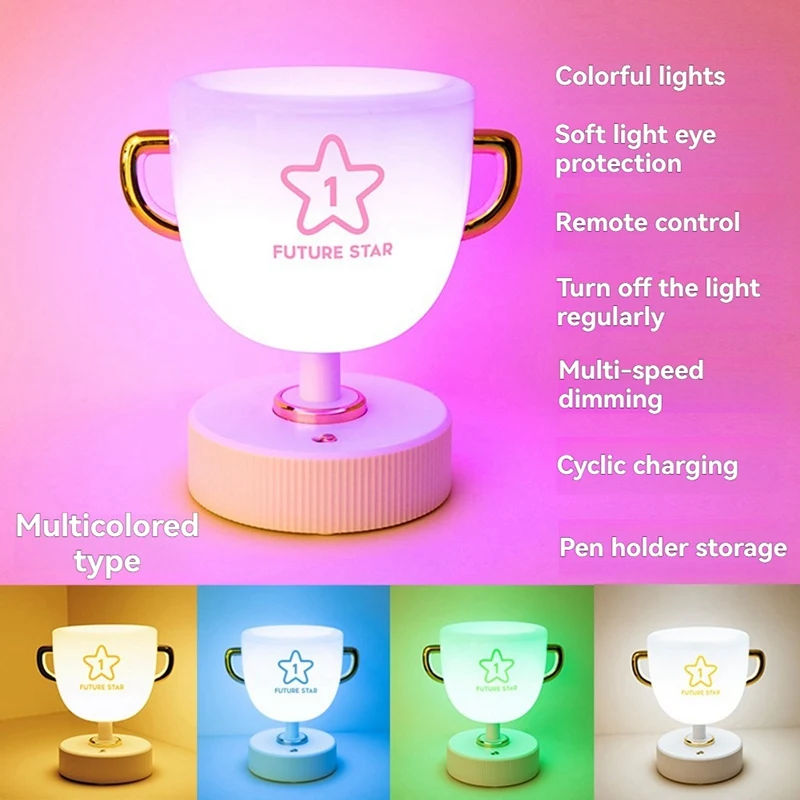 ABNO-LED Lampada trofeo per bambini Portapenne per apprendimento Lampada da comodino per camera da letto per bambini Regalo di compleanno Luce notturna