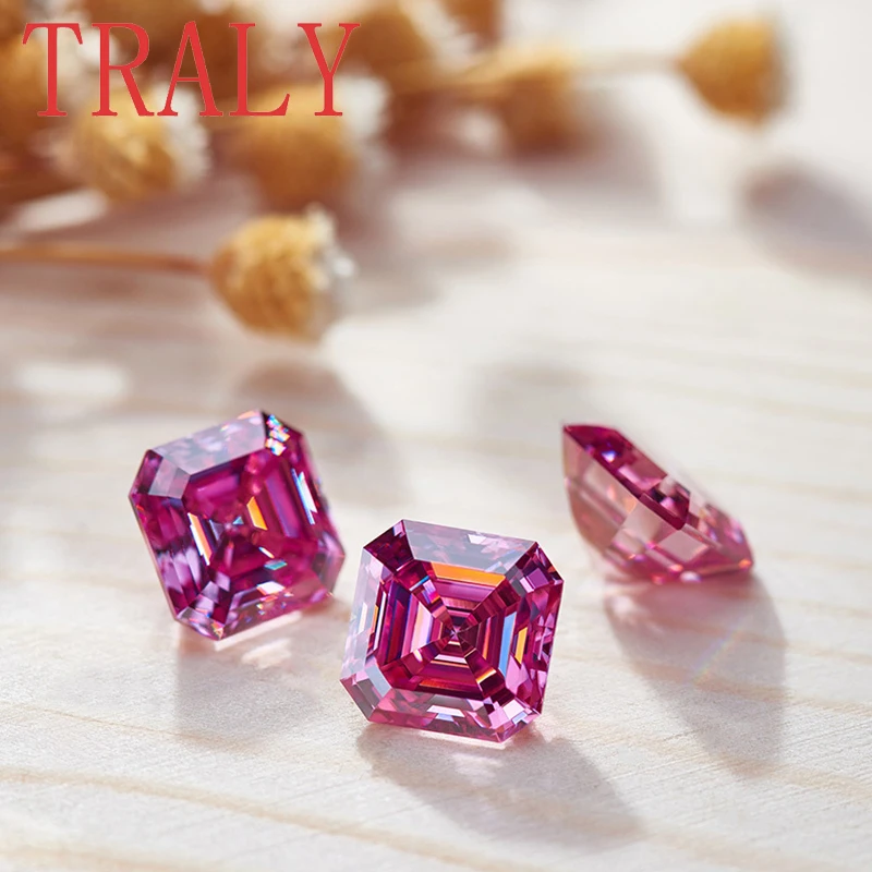 Colored/Pink Asscher Cut Moisanite Diamond Stone with Certificated VVS1 D Color Blue Yellow Colorful Loose Gemstone for Jewelry