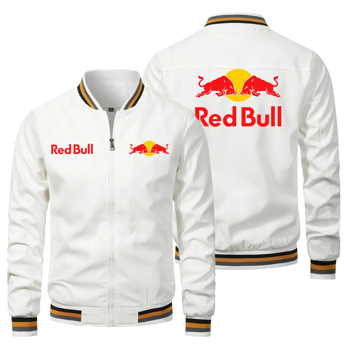 Chaqueta de moto informal de estilo retro para hombre con logo Red Bull, adecuada para carreras de motos, resistente al viento y con cremallera.