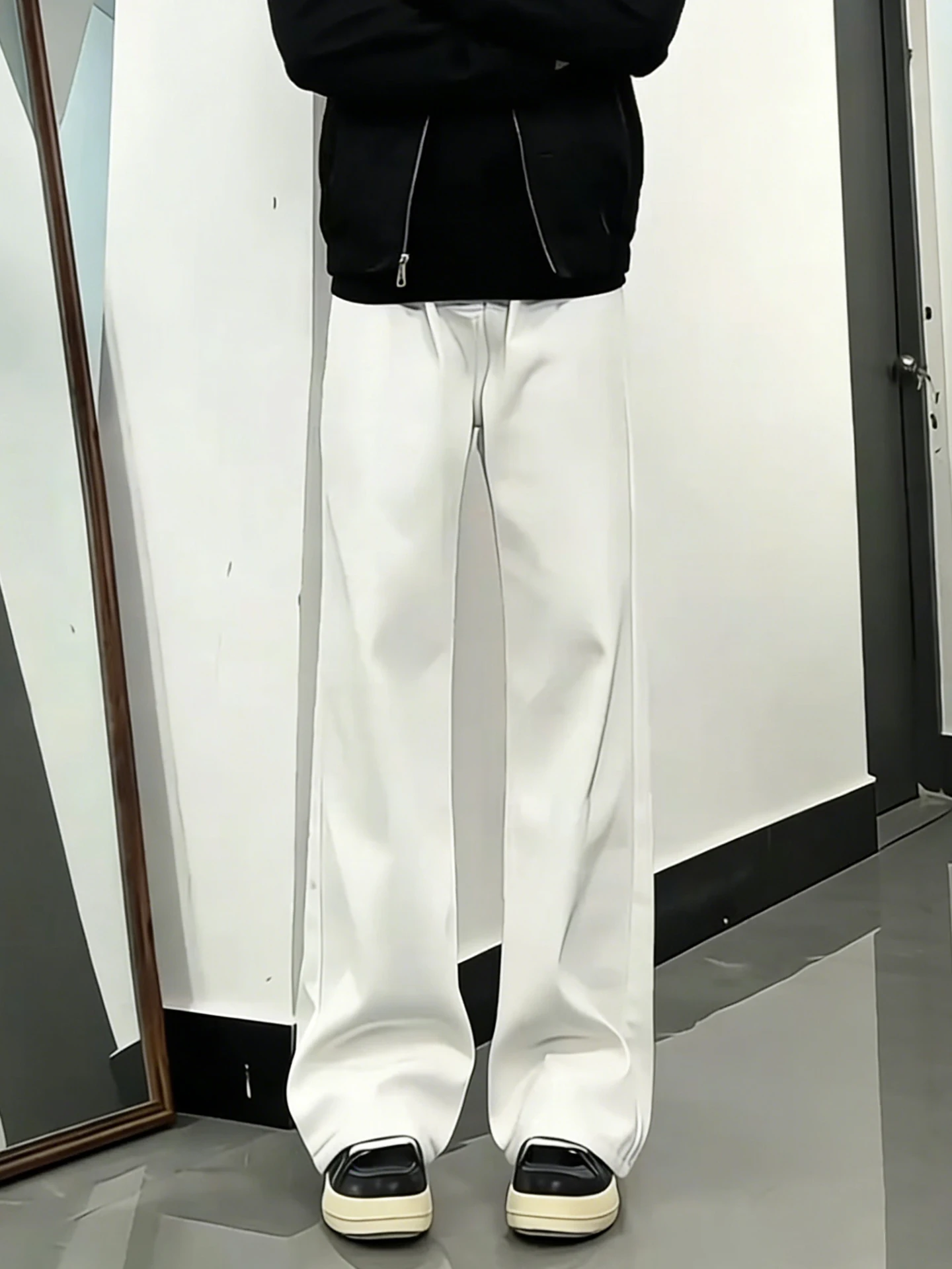 

White Fce Lined Denim Jeans Men's Winter American Vibe High Waist Low Rise Straight Leg Micro Flared Pants Youth Faion