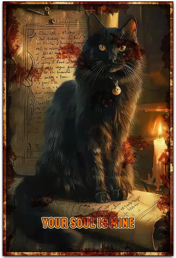 Original Vintage Cat Theme Wall Art Print Poster, You Soul is Mine Funny Retro Classic Art Wall Decoration, Tin Signs Artwork Fo