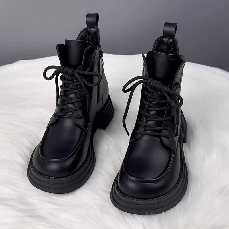 Autumn Winter Women Motorcycle Boots Popular Plush Warm High-top Short Boots Outdoor Waterproof Platform Ankle Boots Women Shoes