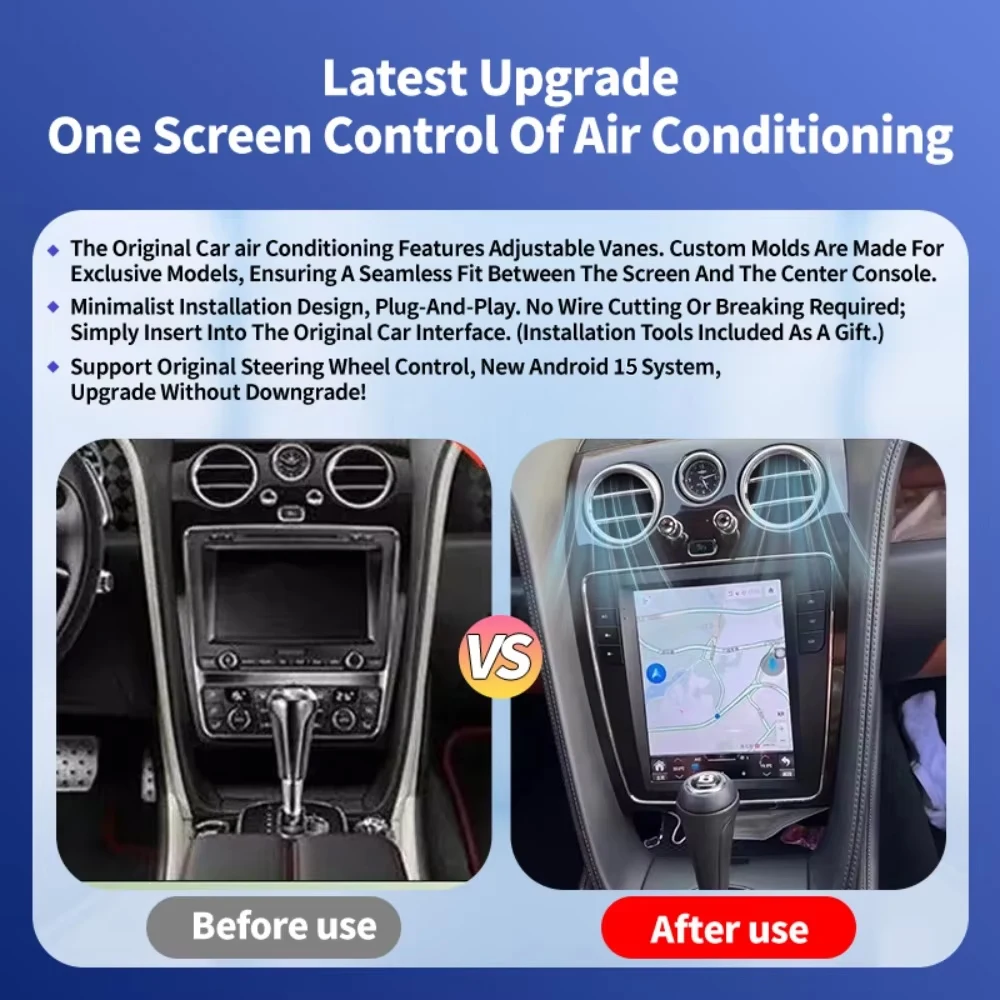 2DIN For Bentley Flying Spur Continental 2010-2020 Stereo Multimedia Video Player Android15 Wireless Carplay Auto GPS Navigation