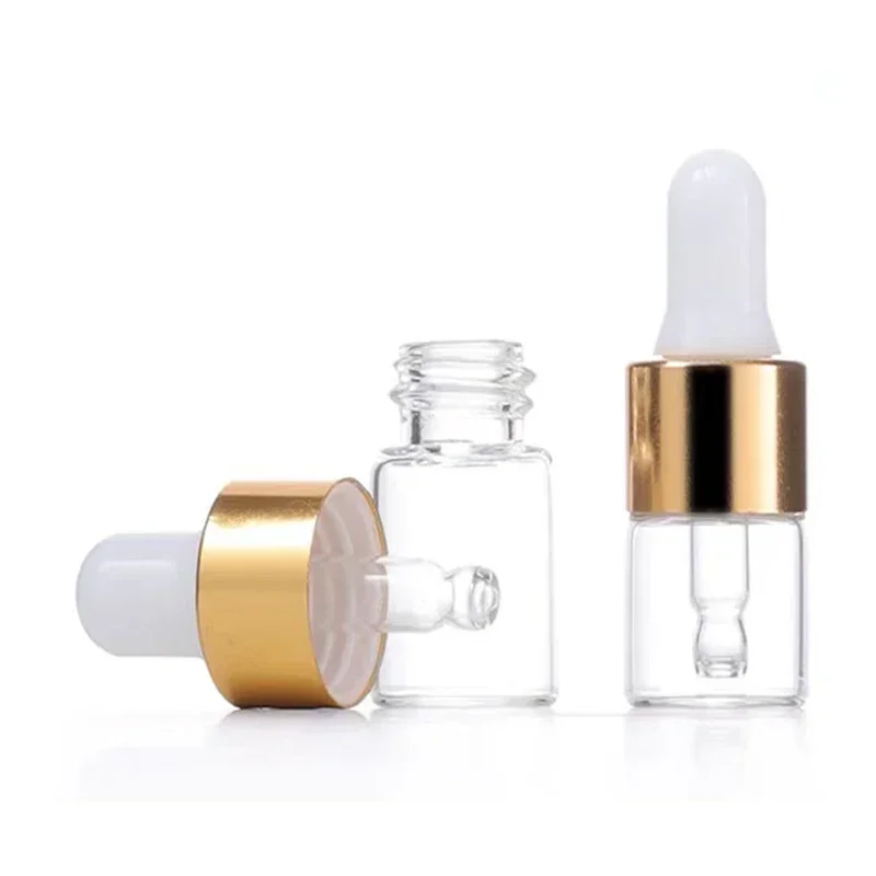 50PCS Dropper Bottle Gold Cap Perfume Transparent Glass Pipette Bottle Essential Oil Reagent Aromatherapy Empty Bottle