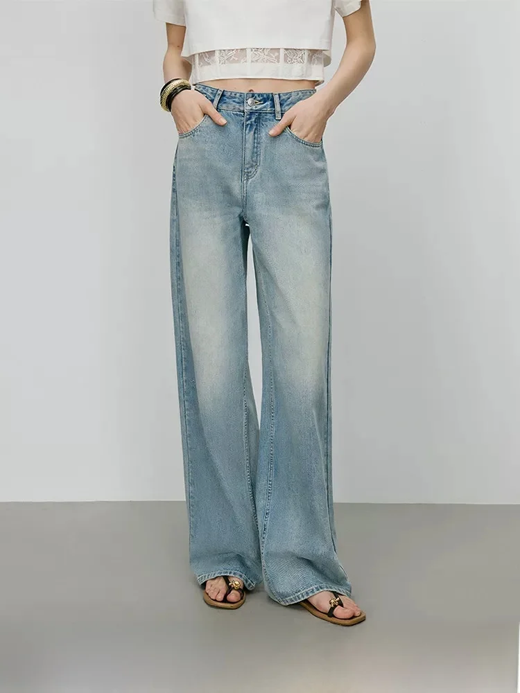 

Washed Vintage Wide Leg Jeans Women's Summer Loose Straight Cut Blue Denim High Waist Trousers Fashionable Versatile Casual