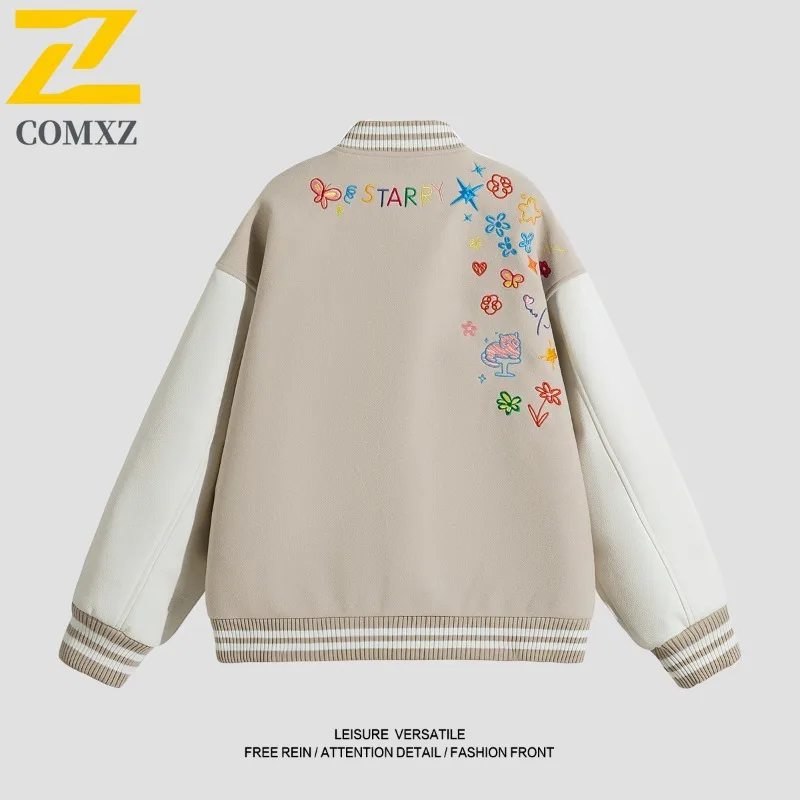 سترة COMXZ لتسلق الصخور للرجال فضفاضة ومتينة للدراجات النارية وياقة بيسبول بسيطة للسفر وخفيفة الوزن ملابس خارجية للخريف