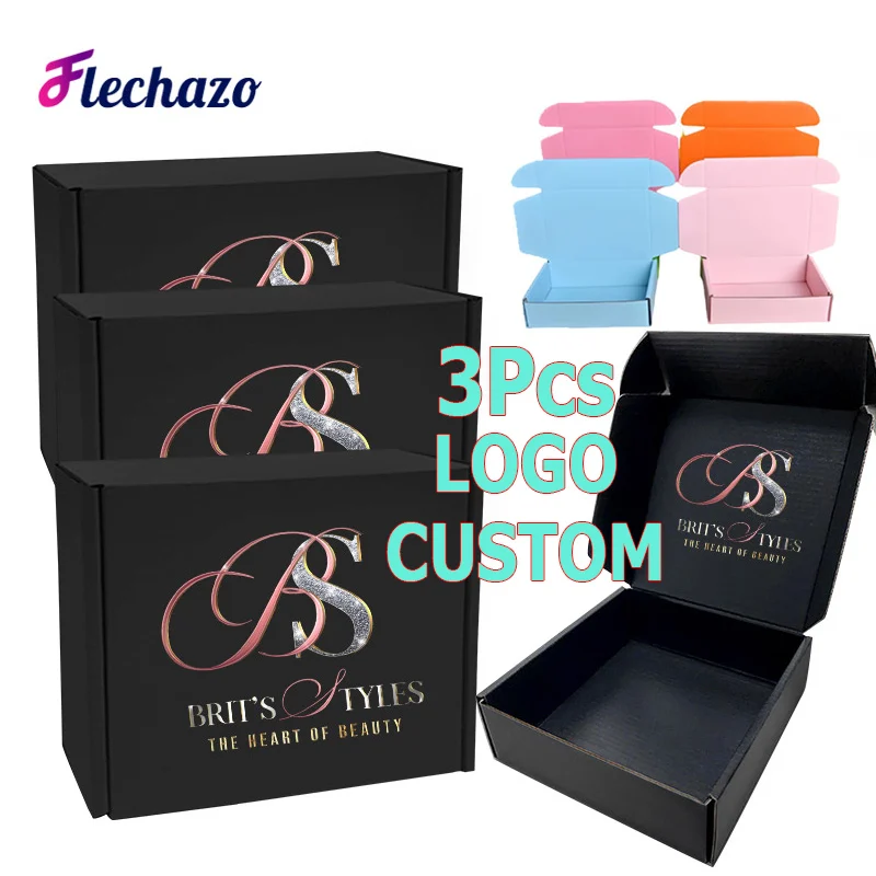 

Custom Logo Gift Box Cardboard Paper Gift Boxes 3Pcs Cosmetic Clothes Shoe Wig Postage Packing Box