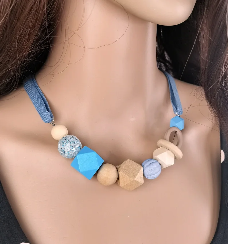 Women\'s Wood Beads Necklace for Women Geometric Wooden Beaded Necklaces & Pendants Statement Necklace New Fashion Jewelry NR037