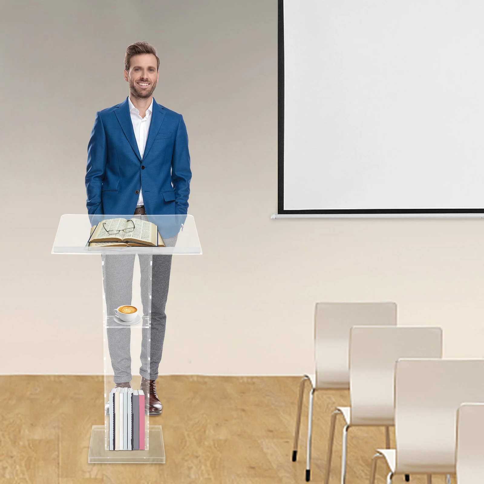 

23.62*15.75*43.31In Acrylic Curved Comfortable Angle Podium with Book Stopper for Churches, Schools, Hotels, Conferences, Press