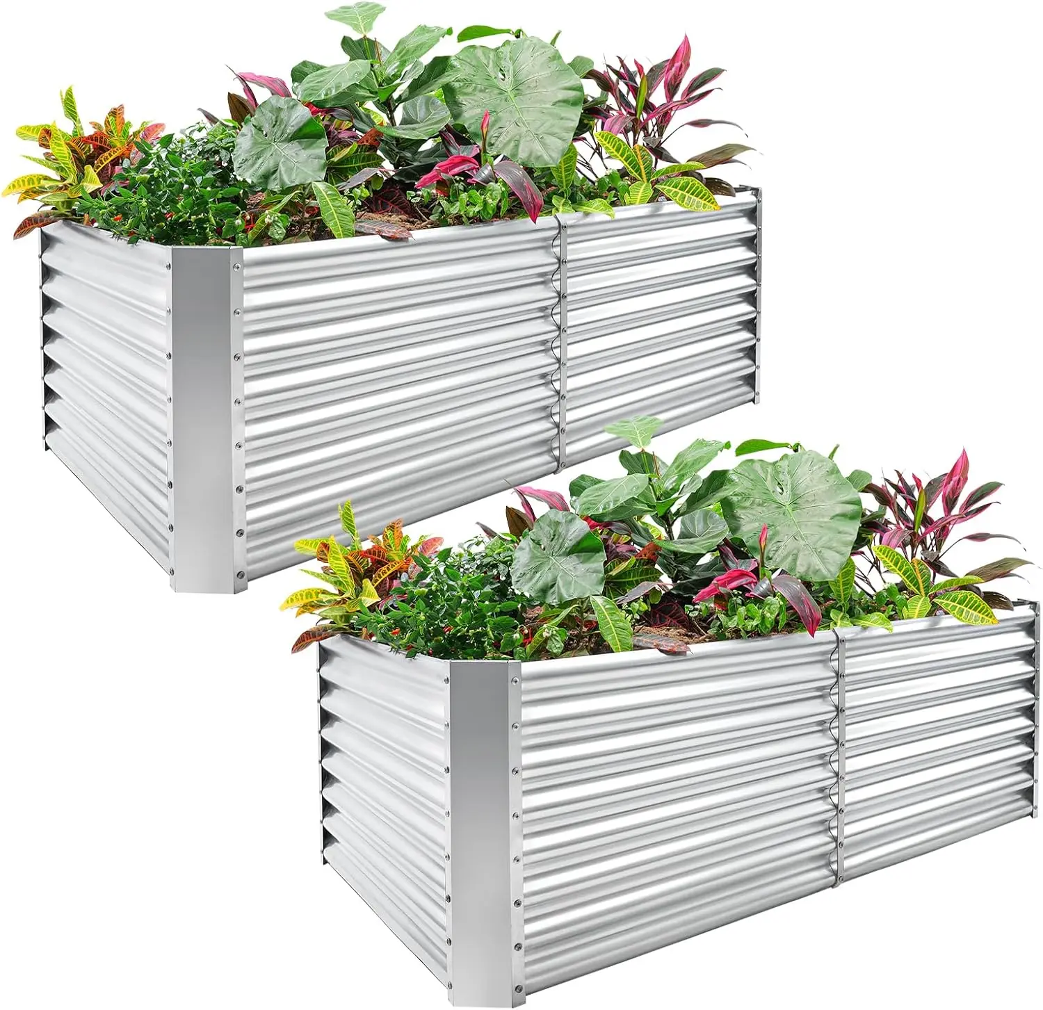 2 Pack 6×3×2 ft Galvanized Metal Raised Garden Bed, 2FT Deep Root Elevated Planter Box Steel Large Vegetable Flower Bed Kit, Silver