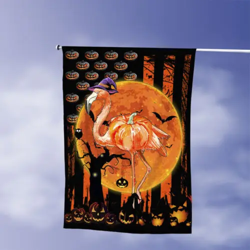 Happy Halloween Flamingo Flag, Flamingo Witches Flag, Flamingo Pumpkin Flag ZZU hhz