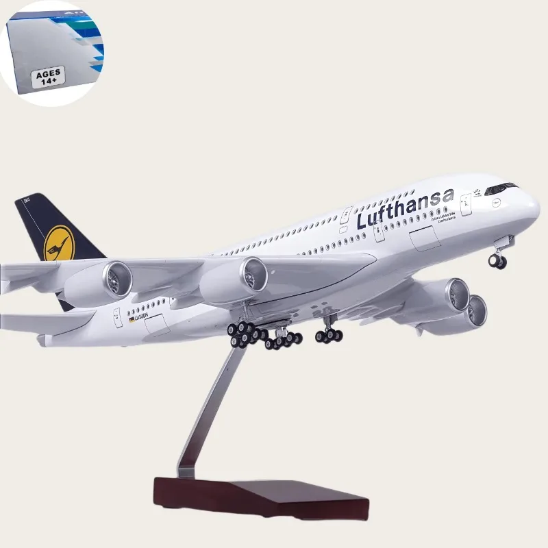 

45.5cm Airplane Model 1/160 Scale A380 Lufthansa Airline Aircraftwith Light & wheels Die-Cast Collection Home Decor Display