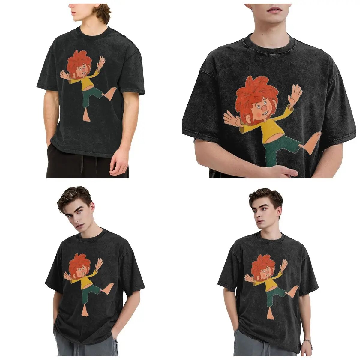 

Sein Pumuckl Hip Hop Short Sleeve T-Shirts Washed Tops Tees Streetwear T Shirt Vintage for Men Women